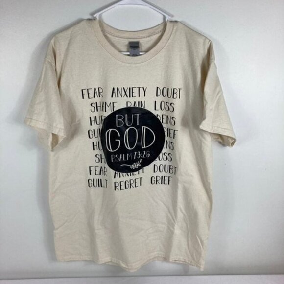 Womens But God Cotton Tee Shirt Cream Black L - Picture 1 of 5